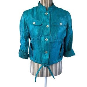 Vintage 80s Jacket Linear Petite Small Turquoise Metallic Pearlescent Buttons